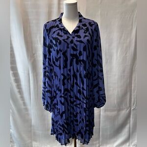 NWT Nine West Lavender Black Pleated Whimsical Collared Dress Large